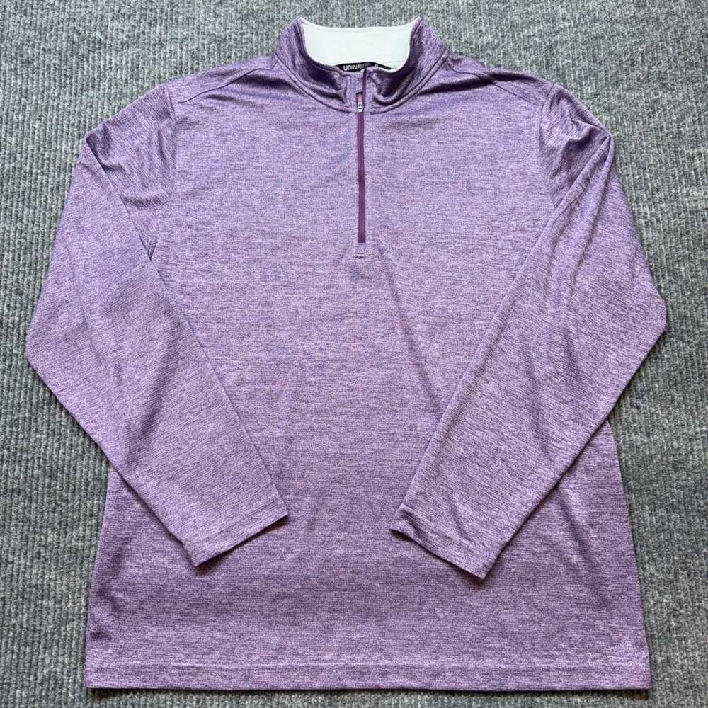 Unwaver Mens XL Purple Heathered 1/4 Zip Pullover Performance Long Sleeve Shirt